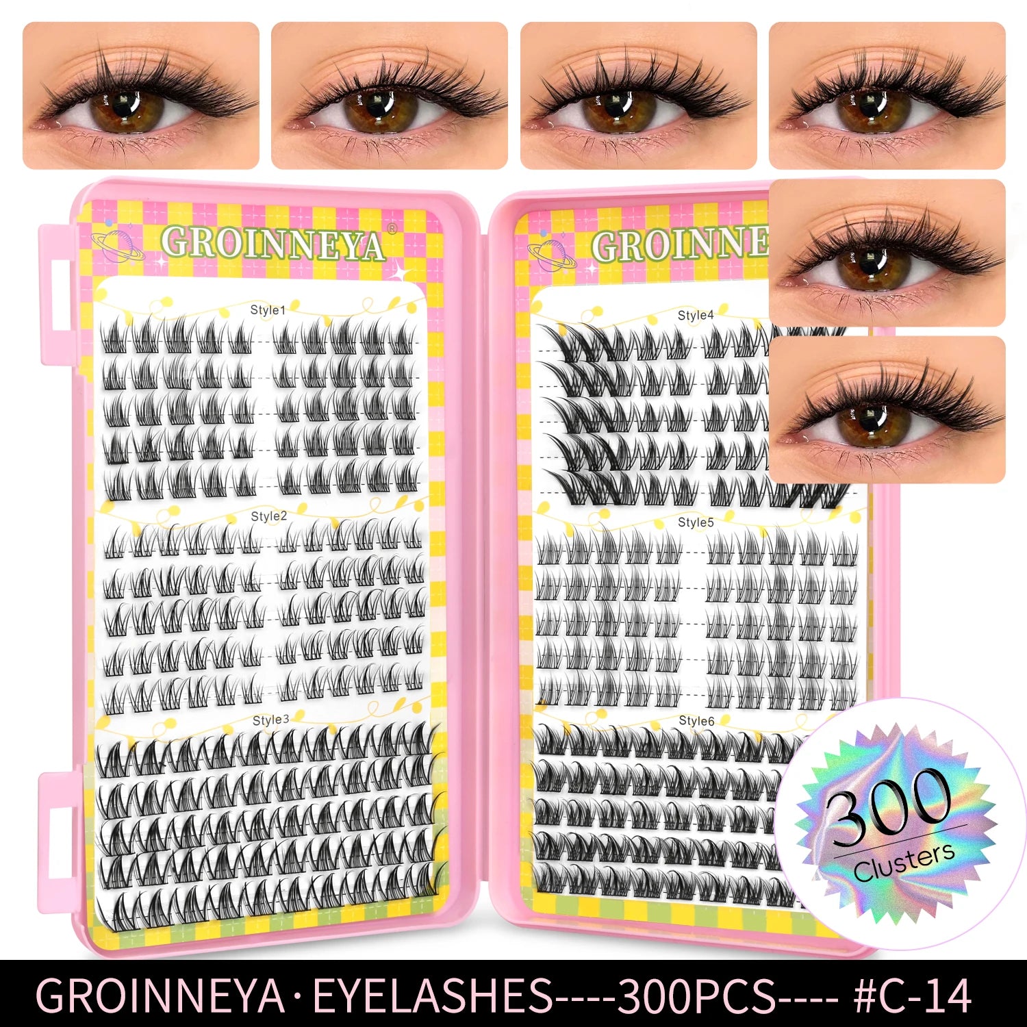 GROINNEYA Cluster Eyelash Extensions Set (320 pcs)