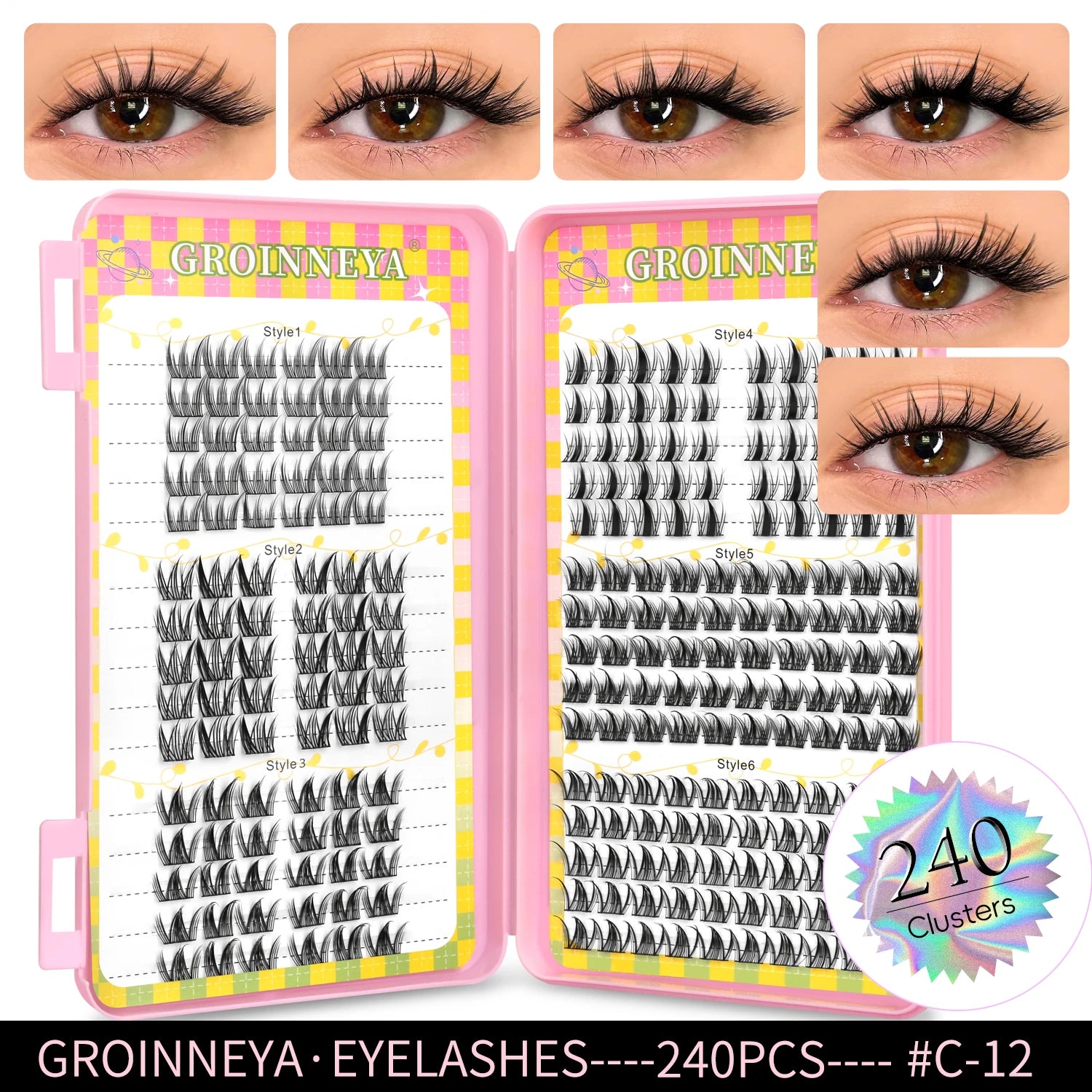GROINNEYA Cluster Eyelash Extensions Set (320 pcs)