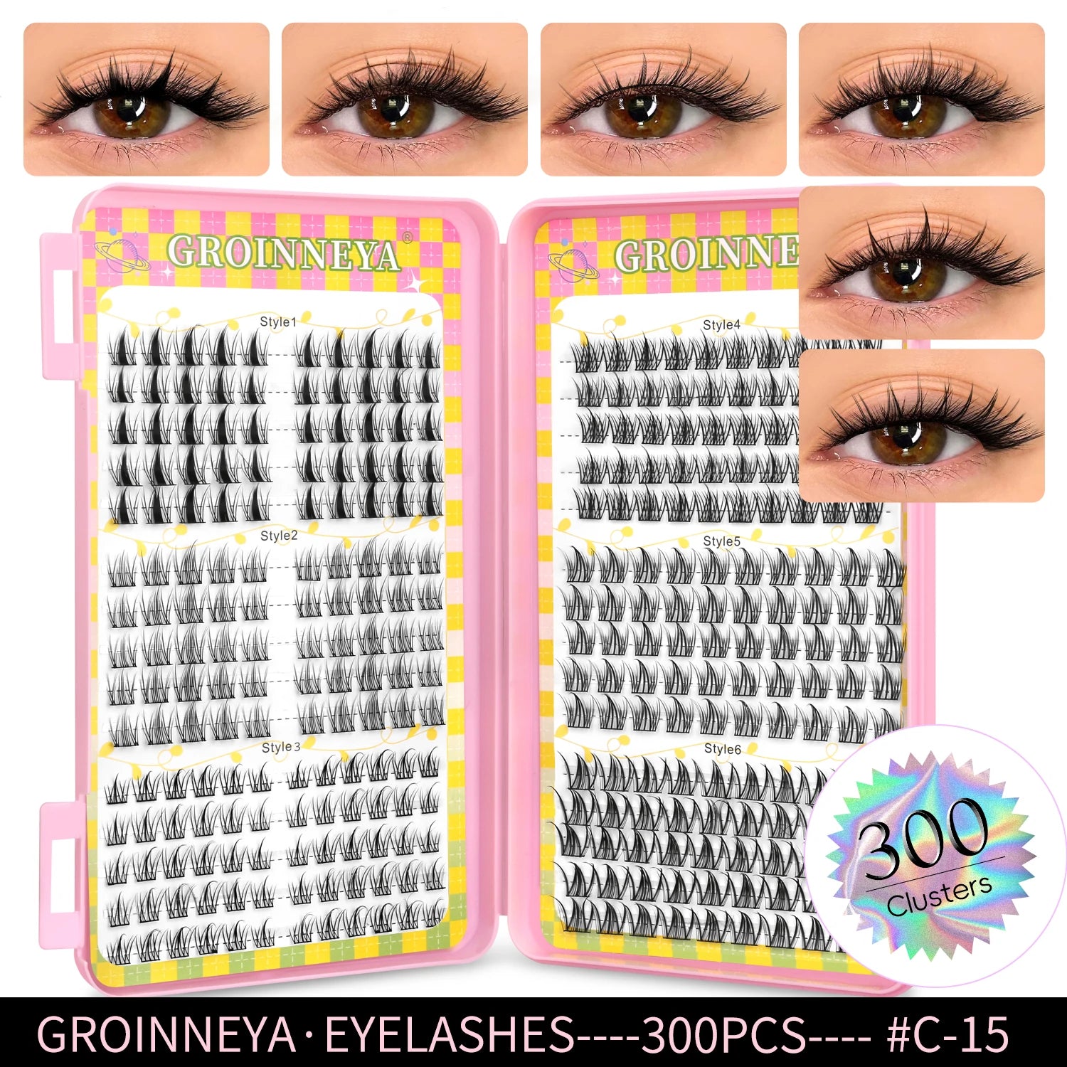 GROINNEYA Cluster Eyelash Extensions Set (320 pcs)