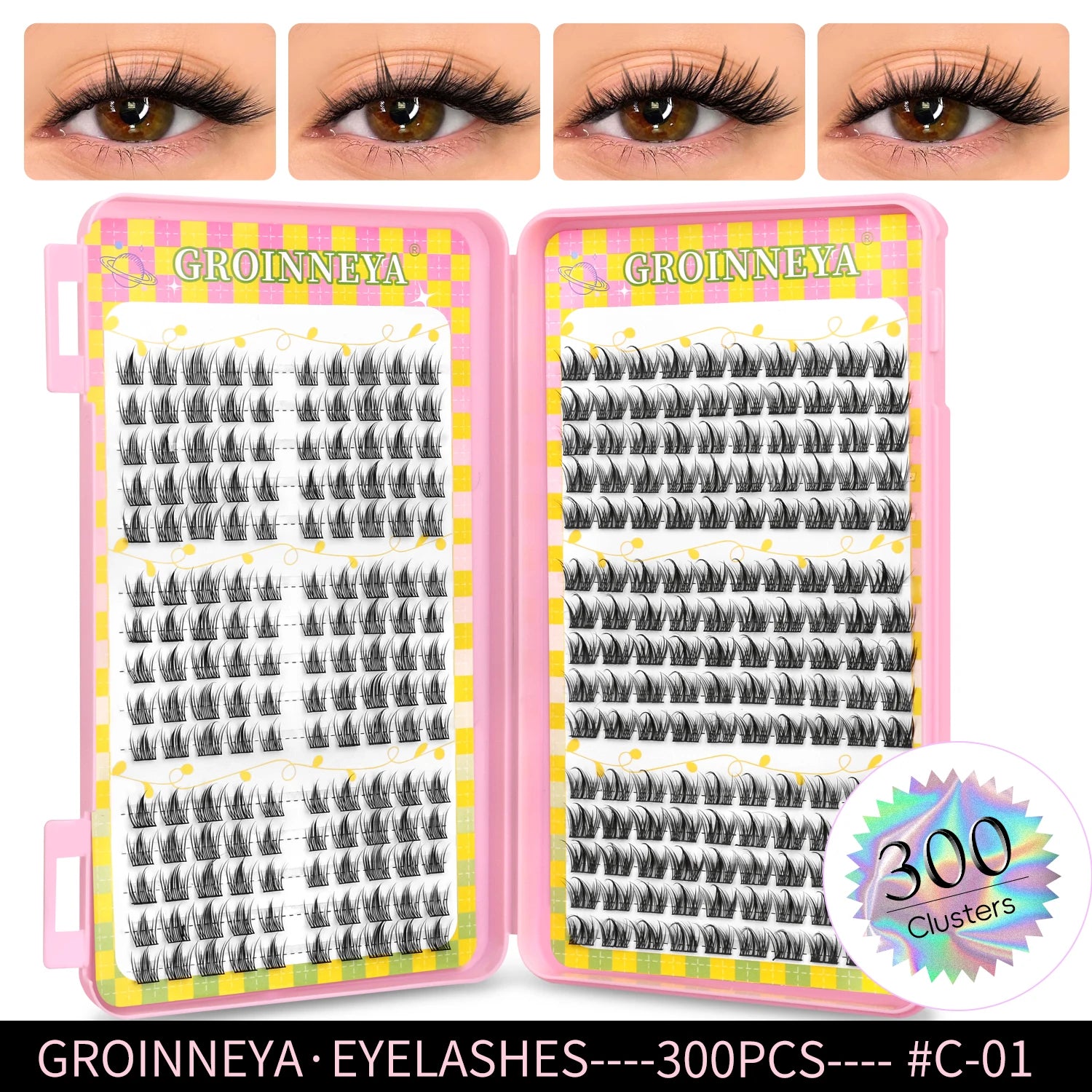 GROINNEYA Cluster Eyelash Extensions Set (320 pcs)