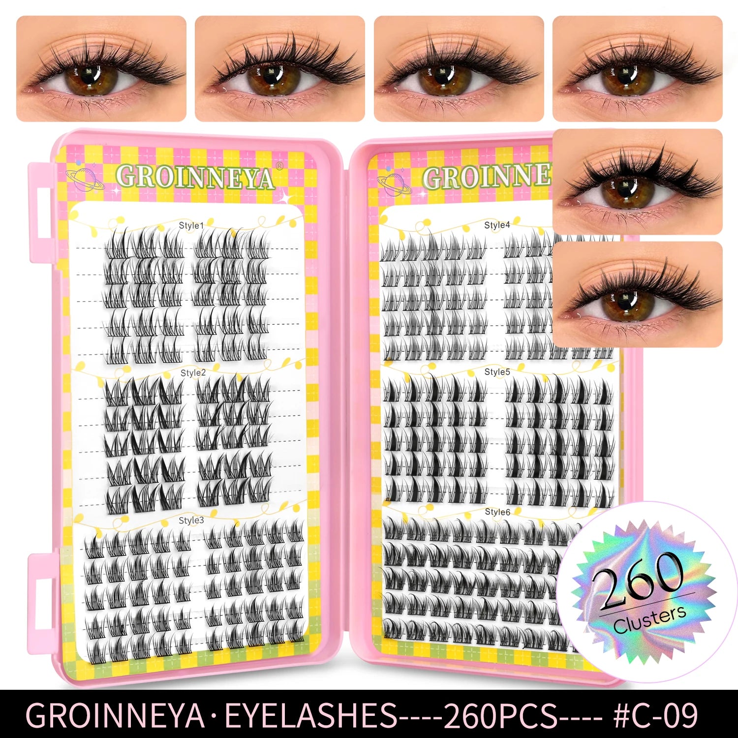 GROINNEYA Cluster Eyelash Extensions Set (320 pcs)