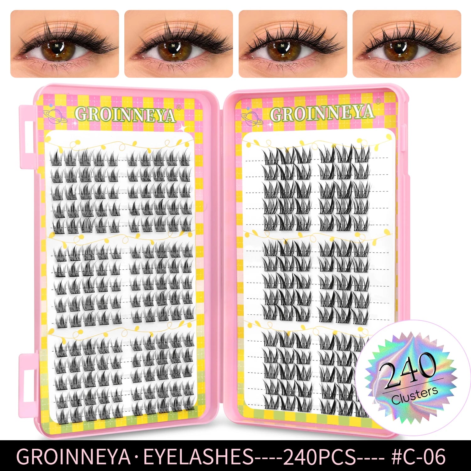 GROINNEYA Cluster Eyelash Extensions Set (320 pcs)