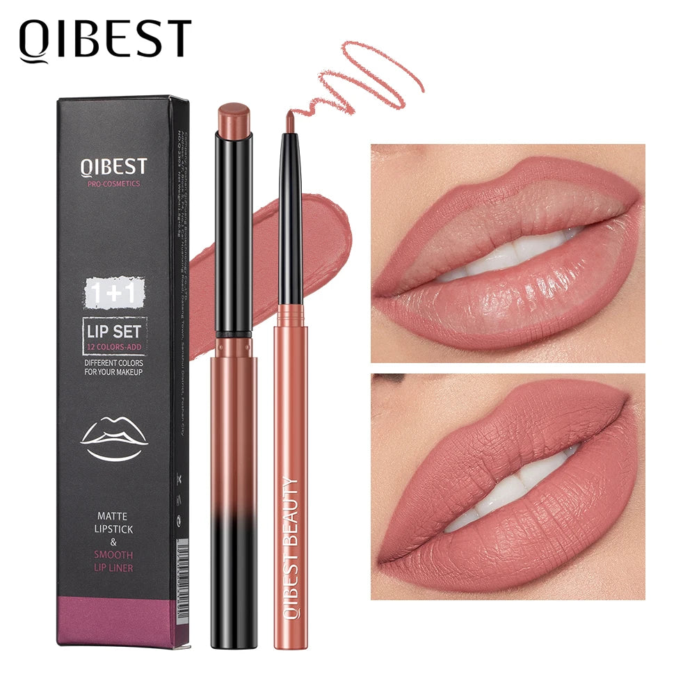 QIBEST Matte Lipstick & Lip Liner Set