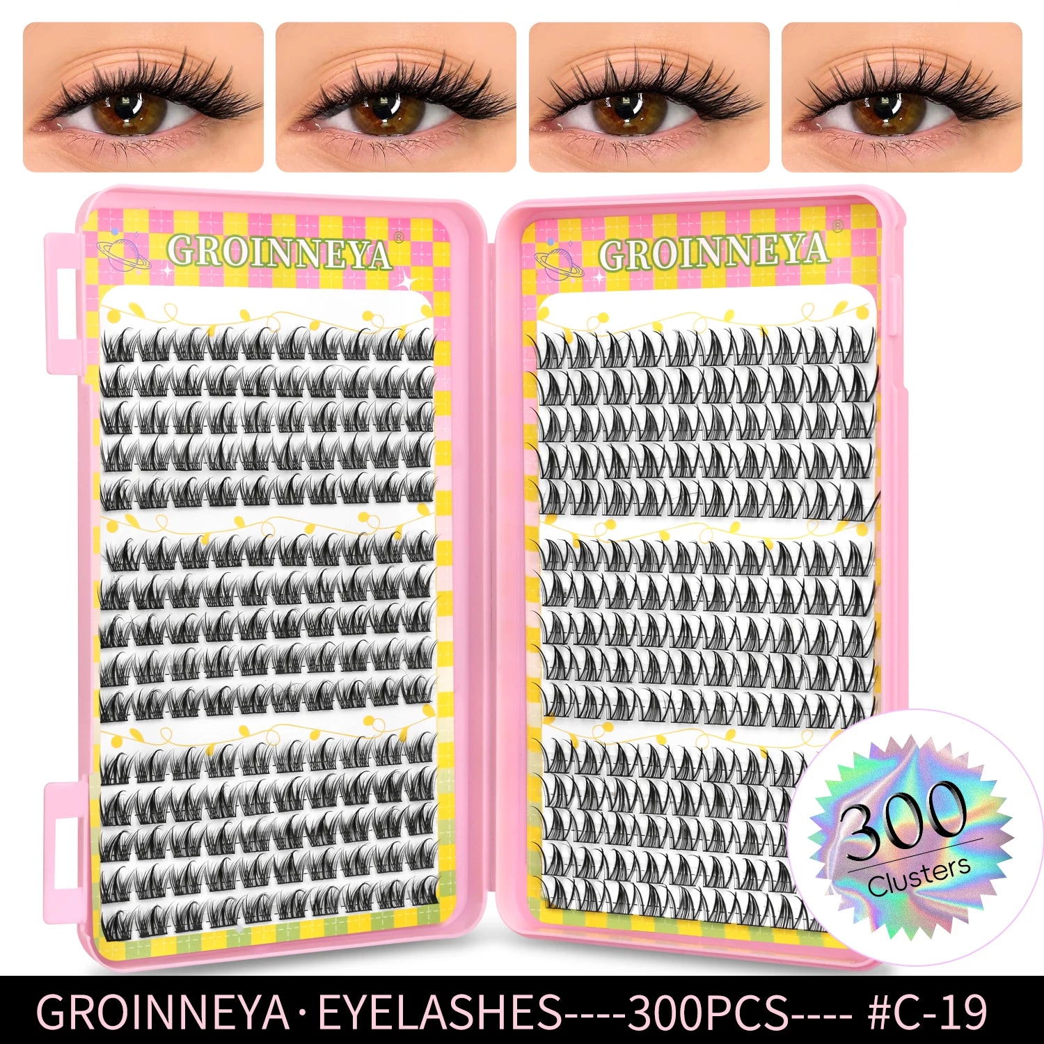 GROINNEYA Cluster Eyelash Extensions Set (320 pcs)