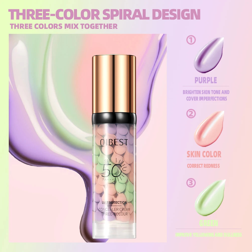 QIBEST Tri-Color Brightening Makeup Primer