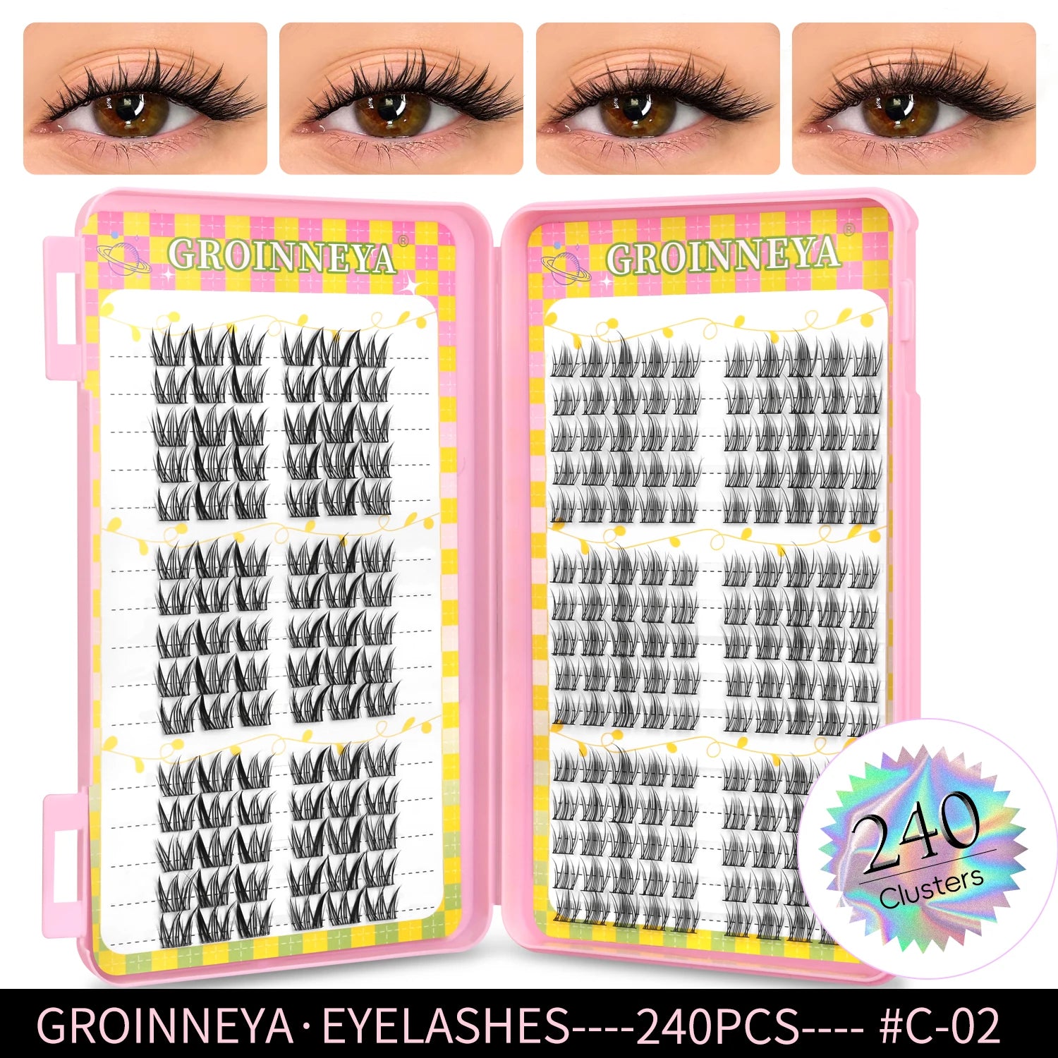 GROINNEYA Cluster Eyelash Extensions Set (320 pcs)