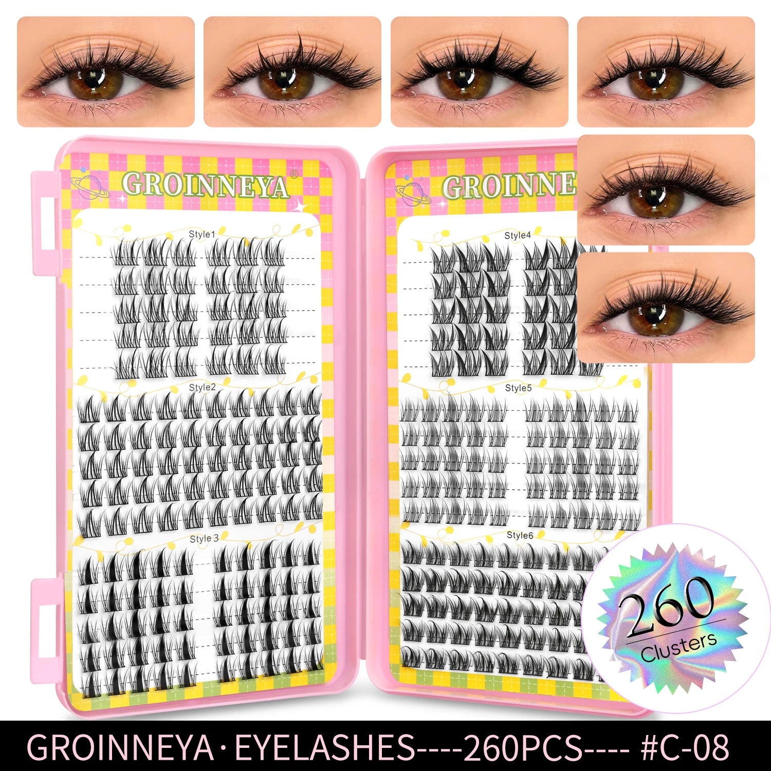 GROINNEYA Cluster Eyelash Extensions Set (320 pcs)