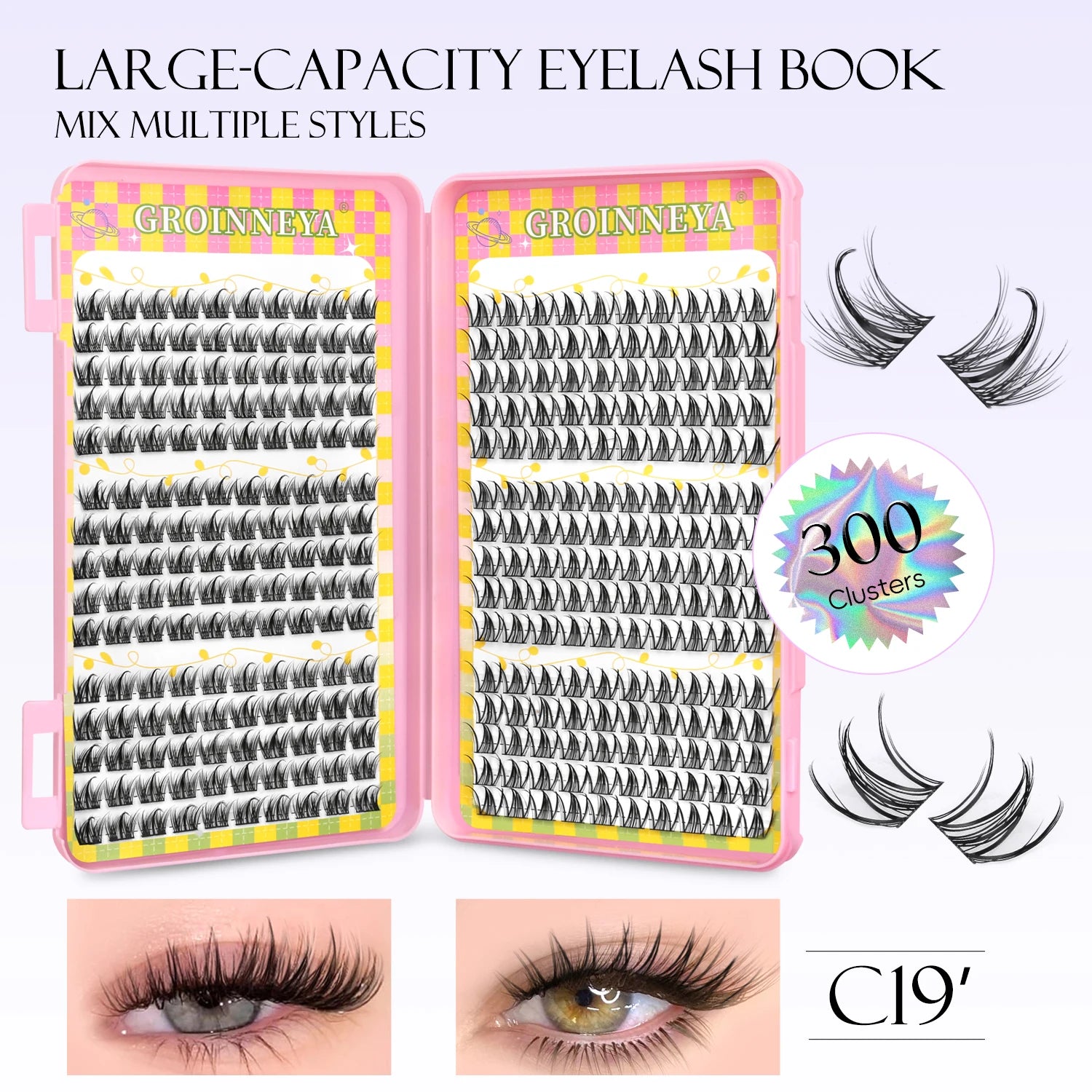 GROINNEYA Cluster Eyelash Extensions Set (320 pcs)